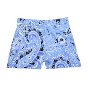 Etro Vibrant Blue Paisley Cotton High Waist Shorts Size 16 NWT